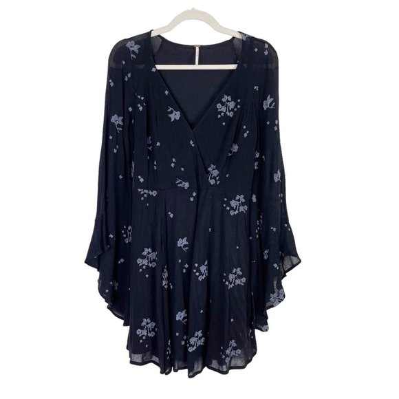 Free People Black Floral Dress Size 6 Mini Boho - Picture 2 of 11